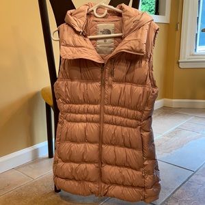 Northface pink down puffer vest with removable hood